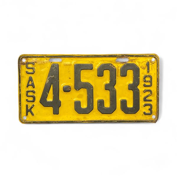 1923 Saskatchewan 4 Digit Single License Plate - #4-533