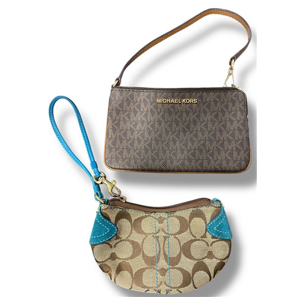 1 Coach & 1 Michael Kors Wristlet Bag - Coach 7" x 4". Kors 8" x 4.5" - Gently Used - Not Authentica