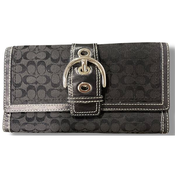 Black Coach Logo Wallet - Cheque Book Size - Gently Used - Not Authenticated