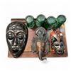 Image 1 : Group of 6 Collectibles - Ceramic Tiki Mugs, and 3 Wood Wall Masks