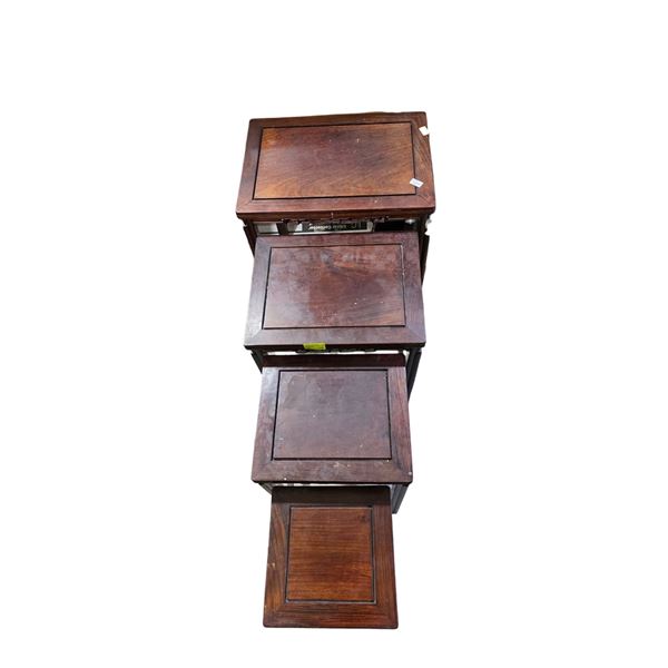 4 Piece Carved Asian Design Nesting Table Set - Largest Table is 20  x 15  x 27  tall.