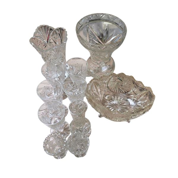 11 Piece Group of Crystal Wine Glasses, Vases and Footed Bowl