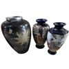 Image 1 : 3 Vintage Japanese Vases - 2 Porcelain Vases & 1 Metal Vase (10" tall x 6" diameter)