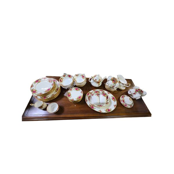 8 Place Settings of Royal Albert "Old Country Roses" China with Serving Pieces - 2 Plates are missin