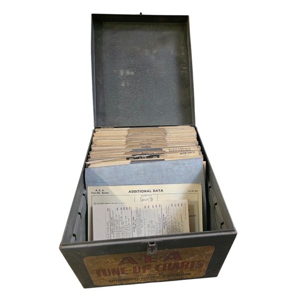 Metal File Box Full of 1940s & 1950s Automotive "Standards of Adjustment" Sheets