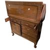 Image 2 : Vintage Solid Wood Drop Front Desk with Carved Detail - Drawers and Door Storage