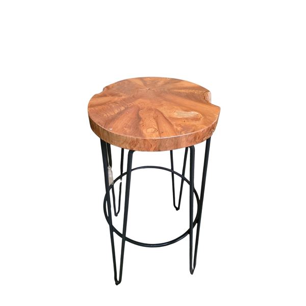 30" Live Edge Wood Topped Stool with Black Metal Legs