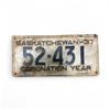Image 1 : 1937 Saskatchewan Coronation Year 5 Digit Single License Plate -52-431
