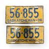 Image 1 : Matching Pair of 1936 Saskatchewan 5 Digit License Plates - 56-855
