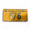 Image 1 : 1939 Saskatchewan 3 Digit Single License Plate - 476