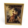 Image 1 : Vintage Framed Needlepoint of  Young Woman with Dog  - 25" x 31" framed