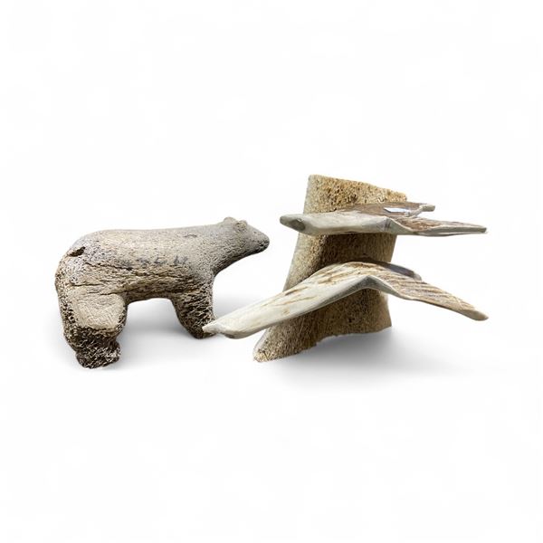 2 Elk Antler Carvings - Bear measures 3" x 7" x 4" tall