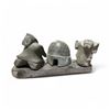 Image 1 : Signed Inuit Soapstone Carving of a Igloo and Two  People - 5" x 14" x 7" tall