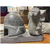 Image 2 : Signed Inuit Soapstone Carving of a Igloo and Two  People - 5" x 14" x 7" tall