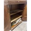 Image 2 : Vintage Wood Cabinet with Carved Front and Interior Shelves - 21" x 42" x 58" tall