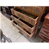 Image 2 : Vintage Wood Dresser with Carved Detail & Hear Shaped Pulls - 18" x 30" x 42" tall
