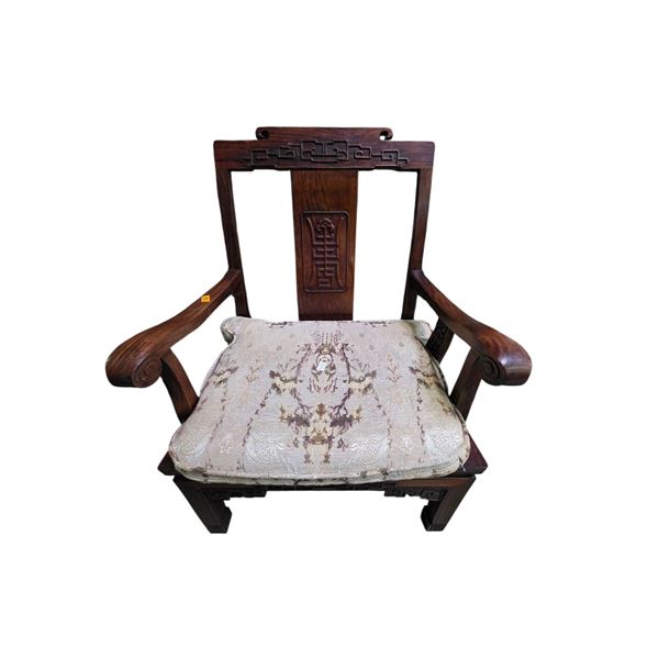 Vintage Wood  Chair with Carved Chinese Design
