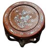 Image 2 : Chinese Solid Wood Drum Stool with Inlaid Design - 18" tall x 16" diameter