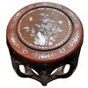 Image 2 : Chinese Solid Wood Drum Stool with Inlaid Design - 18" tall x 16" diameter