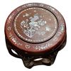 Image 2 : Chinese Solid Wood Drum Stool with Inlaid Design - 18" tall x 16" diameter