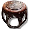 Image 1 : Chinese Solid Wood Drum Stool with Inlaid Design - 18" tall x 16" diameter