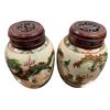 Image 1 : Pair of Matched Chinese Ginger Jars with Carved Pierced Wood Covers - 7" tall x 5" diameter