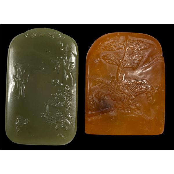 1 Green  & 1 Carnelian Agate Chinese Stones For Signature Engraving - 1.5" x 3"