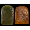 Image 2 : 1 Green  & 1 Carnelian Agate Chinese Stones For Signature Engraving - 1.5" x 3"