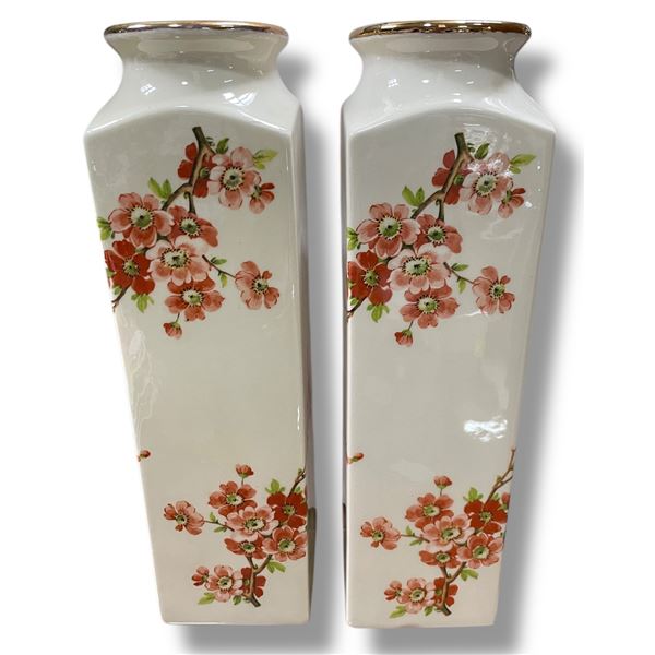 Pair of Squared 12" Porcelain Vases - Chip on the underside of one vase
