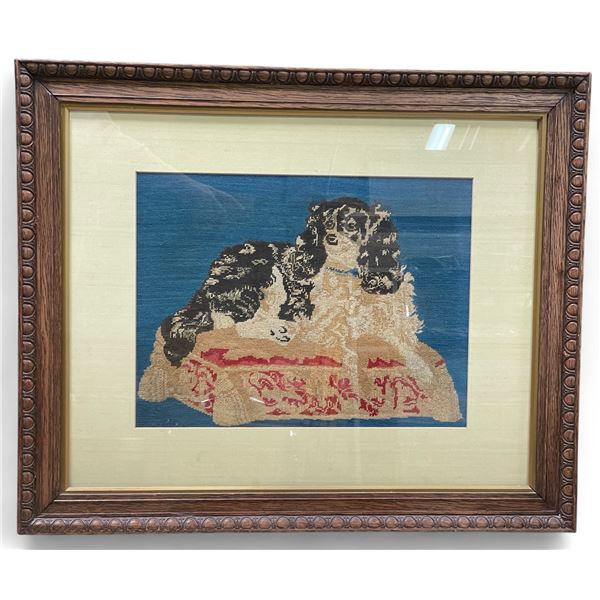 Vintage Framed Petit Point Picture of a Spaniel - 26" x 22" framed