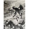 Image 3 : Ink on  Paper Chinese "Horses"  Art on Wood Dowel Hanger - 28" x 60"