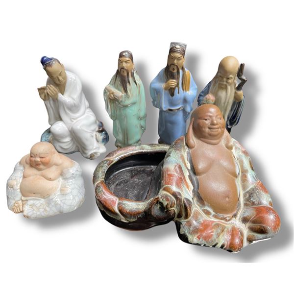 6 Glazed Pottery Figurines - Tallest is 4.5"