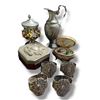 Image 1 : Group of 8 Items, 8" Pitcher, Jewel Box with Stones, Napkin Rings, Lidded Box & Lidded Container
