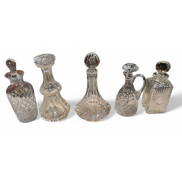 5 Vintage Crystal Decanters with Stoppers