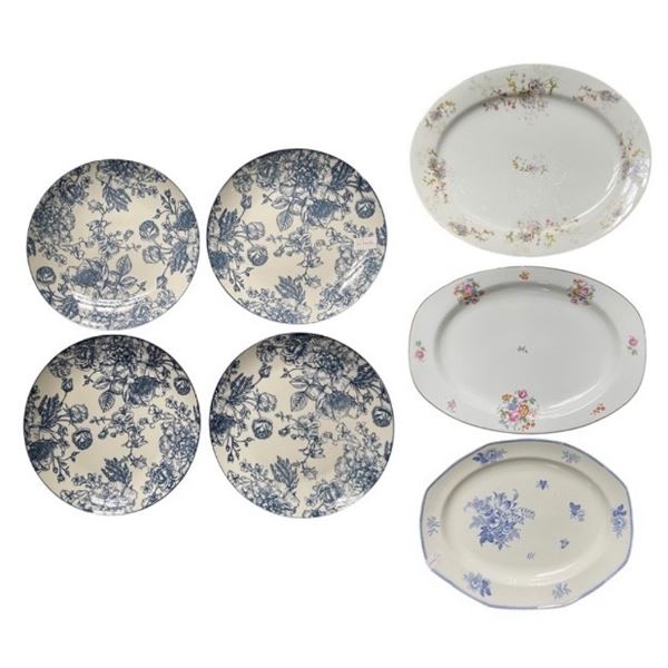 3 China Serving Platters and 4 Royal Norfolk 10.5" Dinner Plates