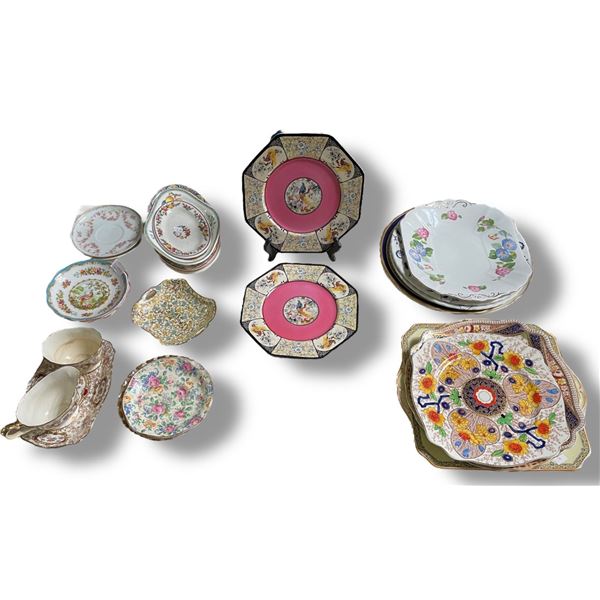 2 Wedgwood Peacock Plates & 9 Other Vintage Dinner & Serving Plates