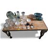 Image 1 : Reclaimed Wood Table with Industrial Adjustable Height Frame - Table top is 32" x 54" - Contents not
