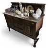 Image 1 : Antique Oak Sideboard - Has its original hardware - 21" x 54" x 50" tall at the back Contents not in
