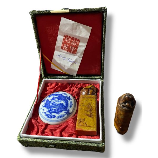 Chinese Chop Stamp Set with Red Ink in Presentation Box