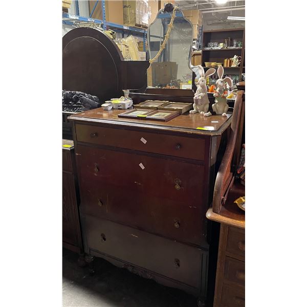 Vintage 4 Drawer Dresser with Original Mirror - Base is 20" x 34" x 45" tall. Contents not included.