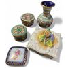 Image 1 : Group of 5 Glass or Porcelain Items - 4" Vase and 4 Lidded Trinket Boxes