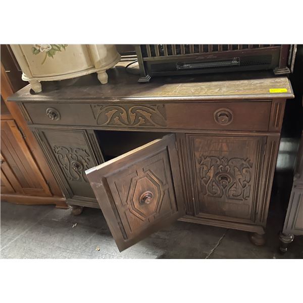 Antique Oak Sideboard with Carved Panels - 19" x 50" x 36" tall