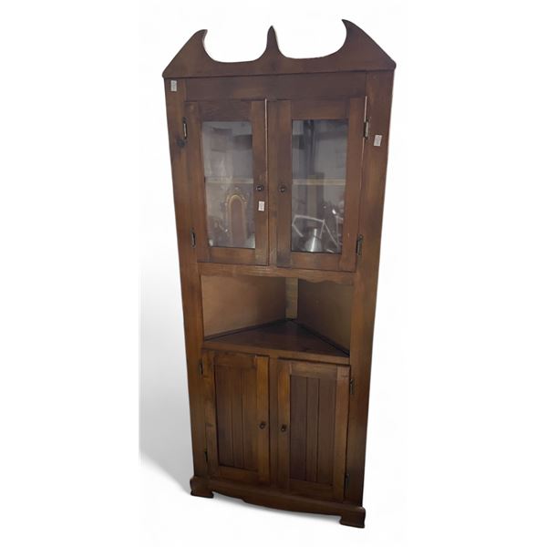 Vintage Corner Cabinet with Glass Door Top - 14" deep x 30" wide x 73" tall
