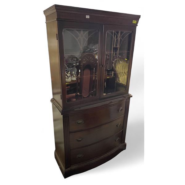 Vintage China Cabinet with 3 Drawer Base - 15" x 36" x 66" tall - Contents not included