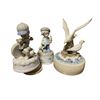 Image 3 : 3 Porcelain Musical Ornaments and 2 Blue/White Porcelain 8" Figurines