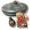 Image 1 : Vintage Painted Metal Foot Warmer, Brass Bell & Doll