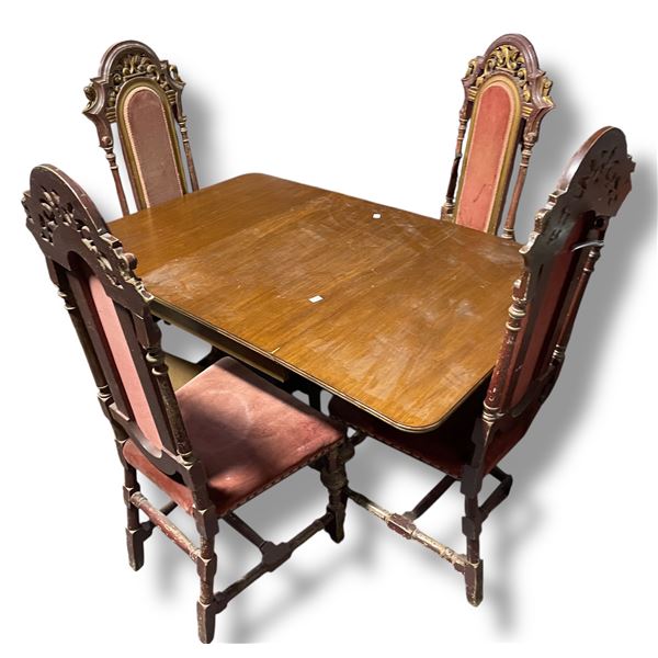 Duncan Phyfe Dining Table with Leaf - Includes 4 Vintage Dining Chairs