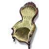Image 1 : Antique Green  Velvet Tufted Arm Chair with Carved Wood Frame
