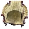 Image 4 : Antique Green  Velvet Tufted Arm Chair with Carved Wood Frame