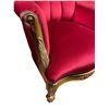 Image 3 : Antique Red Velvet Tufted Arm Chair with Carved Wood Frame